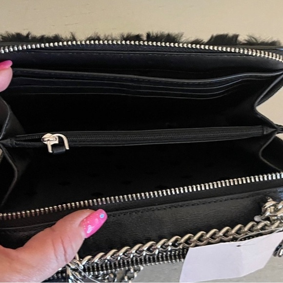 Authentic Rare Kate Spade shearling leather 2 zip Crosby double chain - Picture 12 of 12